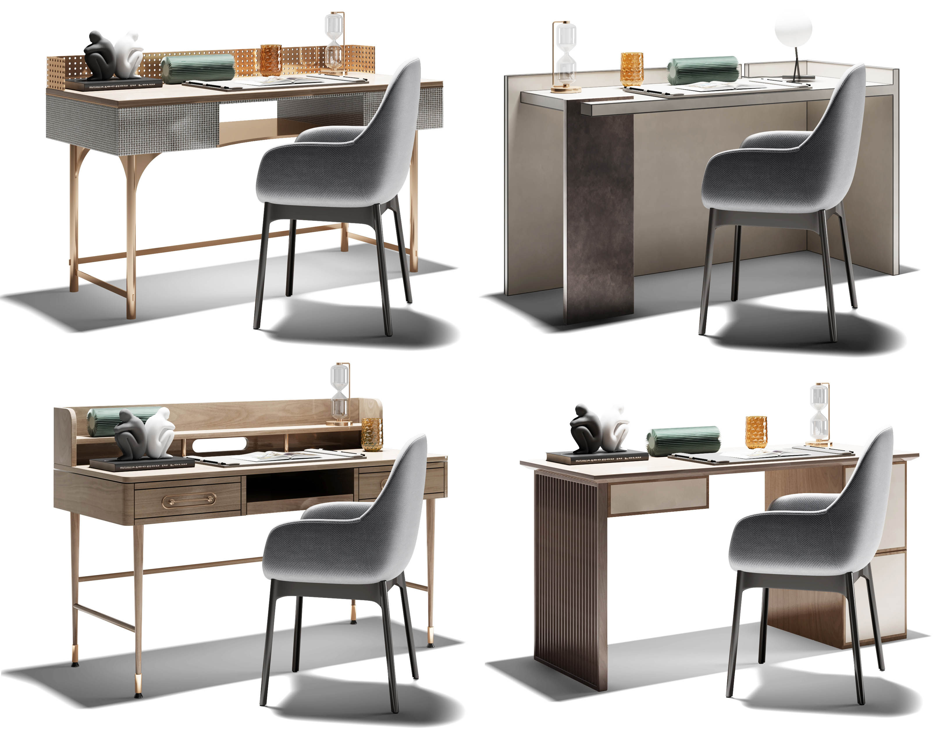 现代书桌，梳妆台，竹桌椅，椅子写字台3d模型下载