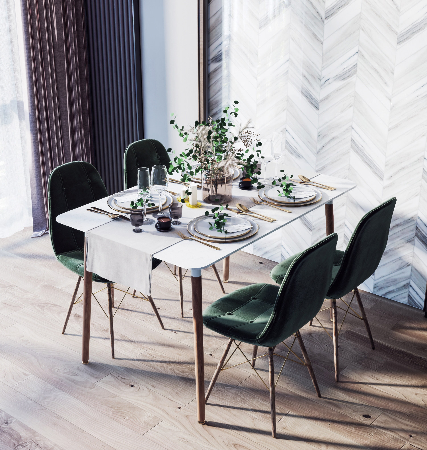 北欧现代轻奢餐桌椅，餐具，盘子3d模型下载