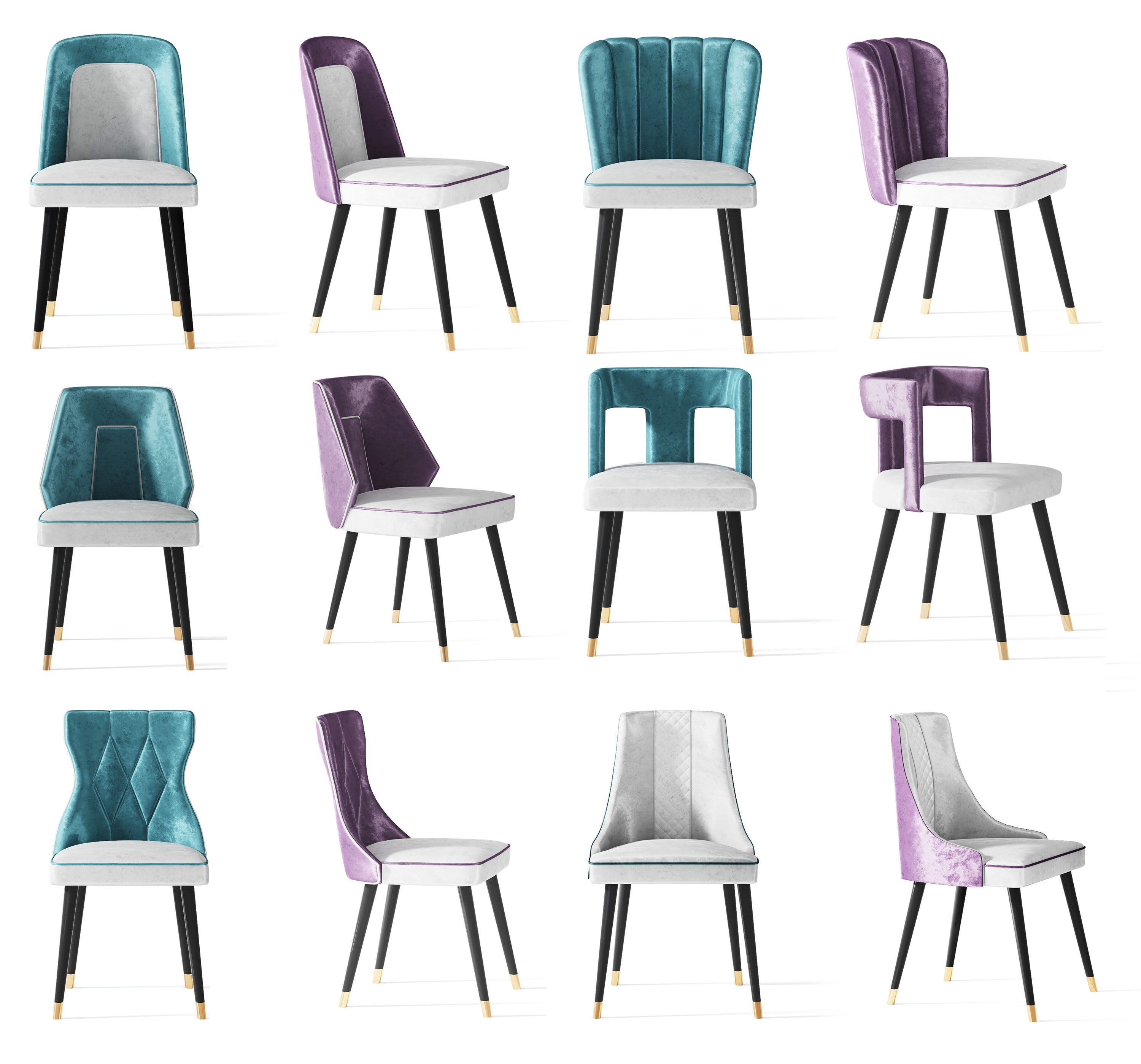 北欧现代椅子，单椅，餐椅，组合3d模型下载