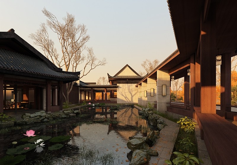 古典中式庭院景观3d模型下载