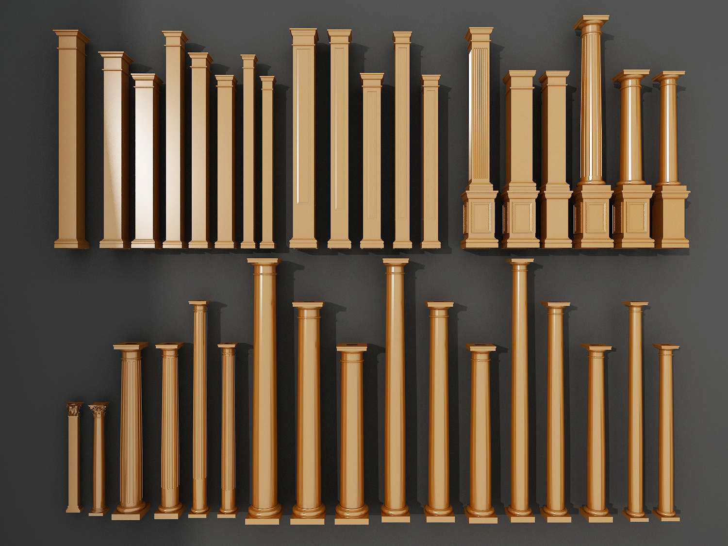 欧式罗马柱,欧式线脚,方柱,圆柱3d模型下载
