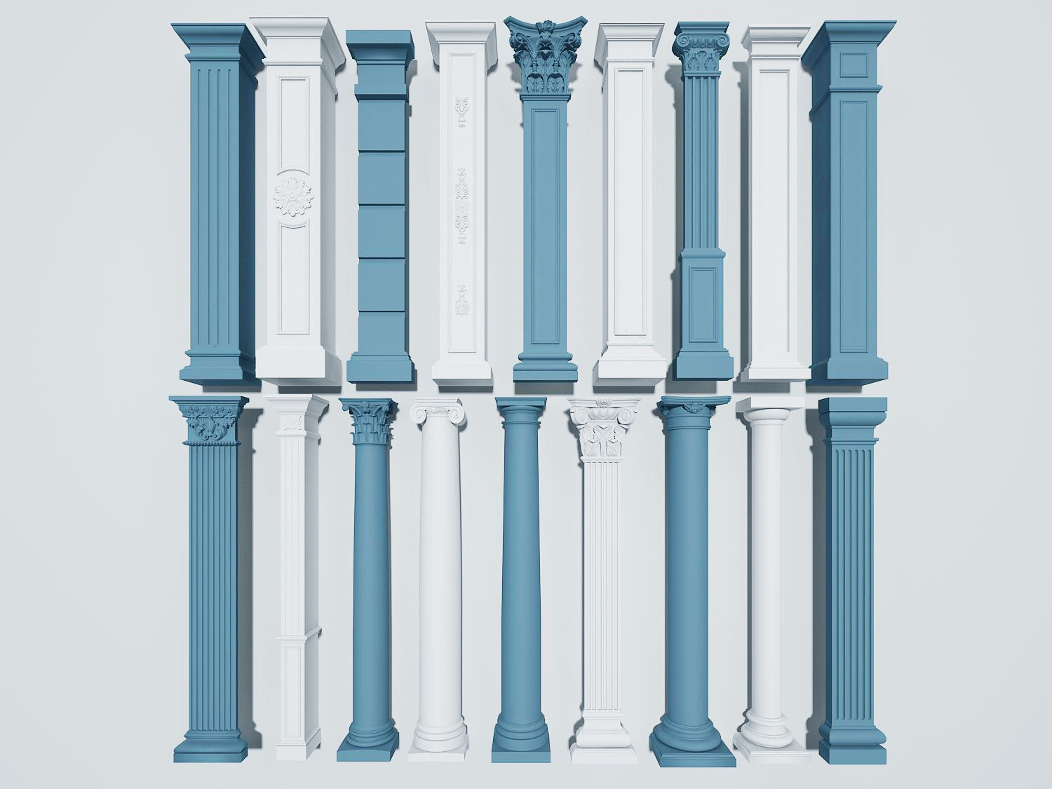 欧式罗马柱子,柱头,线脚柱子构件3d模型下载