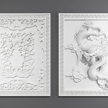 05中式欧式龙纹浮雕,石雕，雕刻，3d模型下载