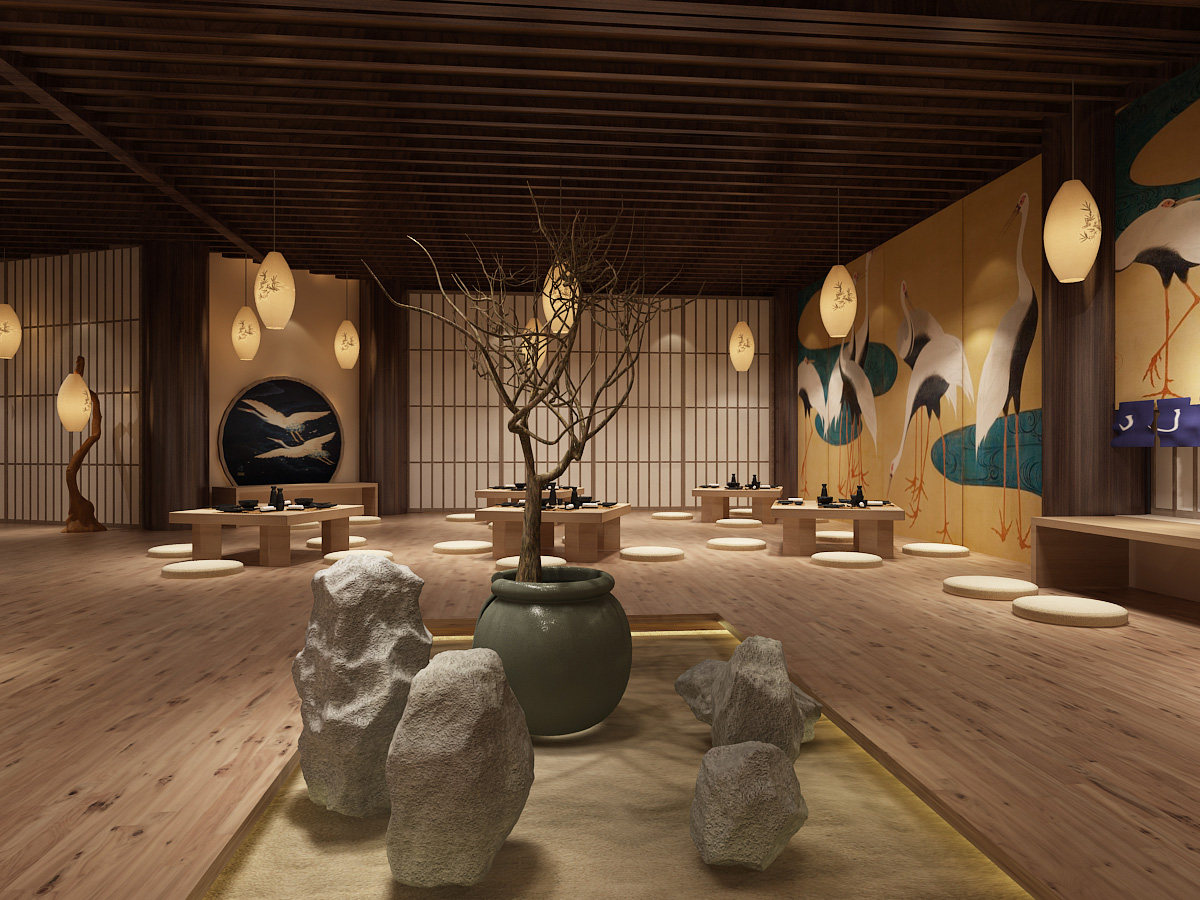 日式韩式传统餐厅，餐具，石头陶罐3d模型下载