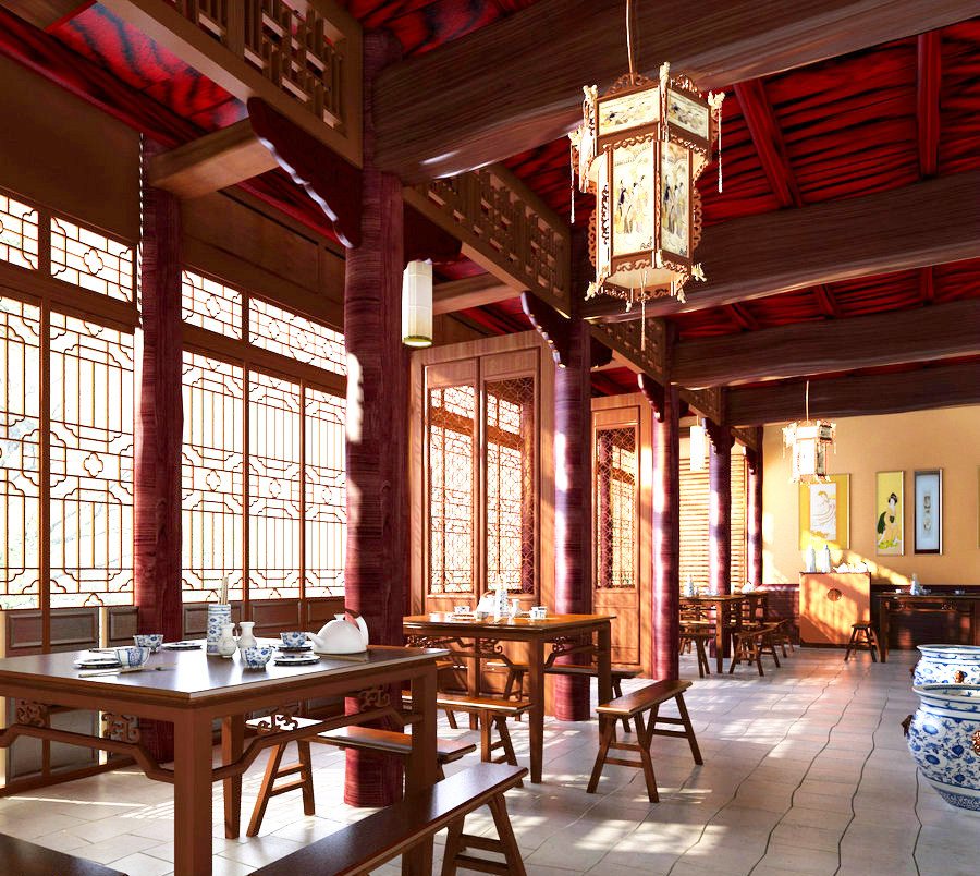 中式古典餐厅茶馆3d模型下载