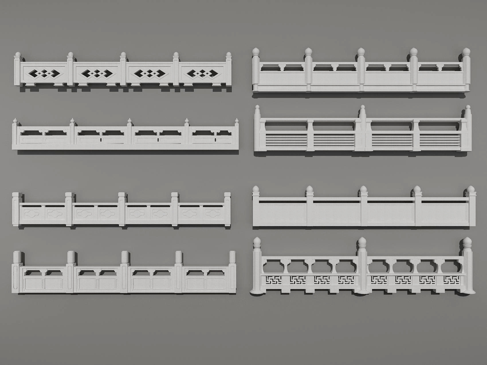 中式石材栏杆，玉石栏杆，护栏，扶手3d模型下载