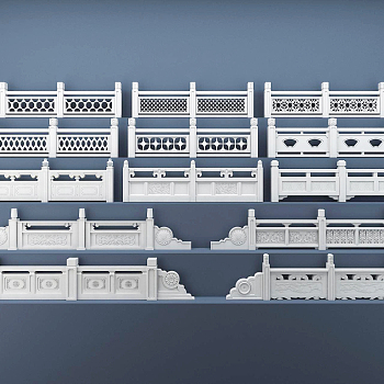 中式栏杆,石材扶手,景观小品,雕花,3d模型下载