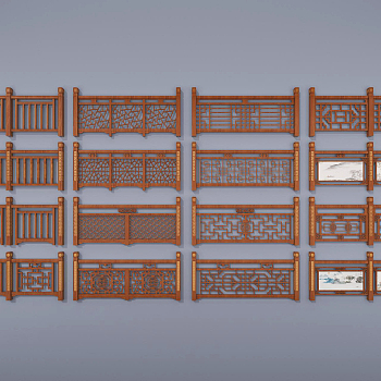 15中式实木雕花栏杆，围栏，护栏，扶手，3d模型下载