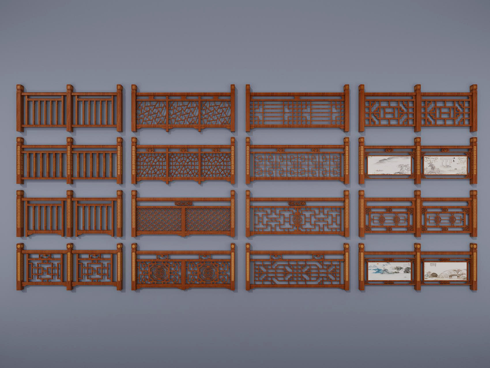 15中式实木雕花栏杆，围栏，护栏，扶手，3d模型下载