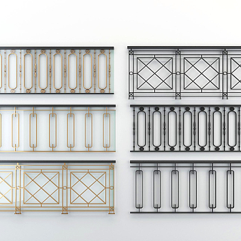 新中式欧式金属铁艺，栏杆扶手，护栏3d模型下载