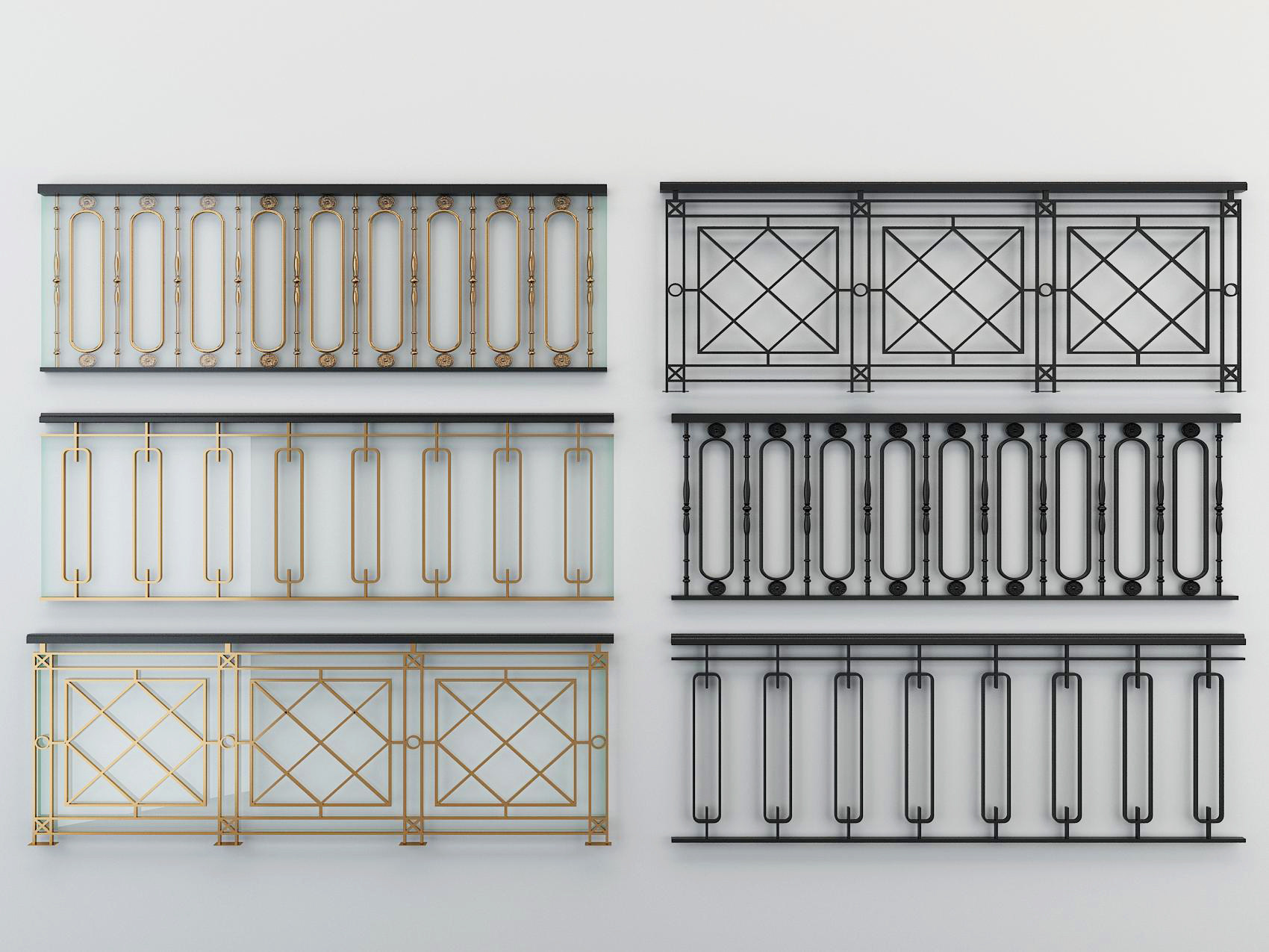 新中式欧式金属铁艺，栏杆扶手，护栏3d模型下载