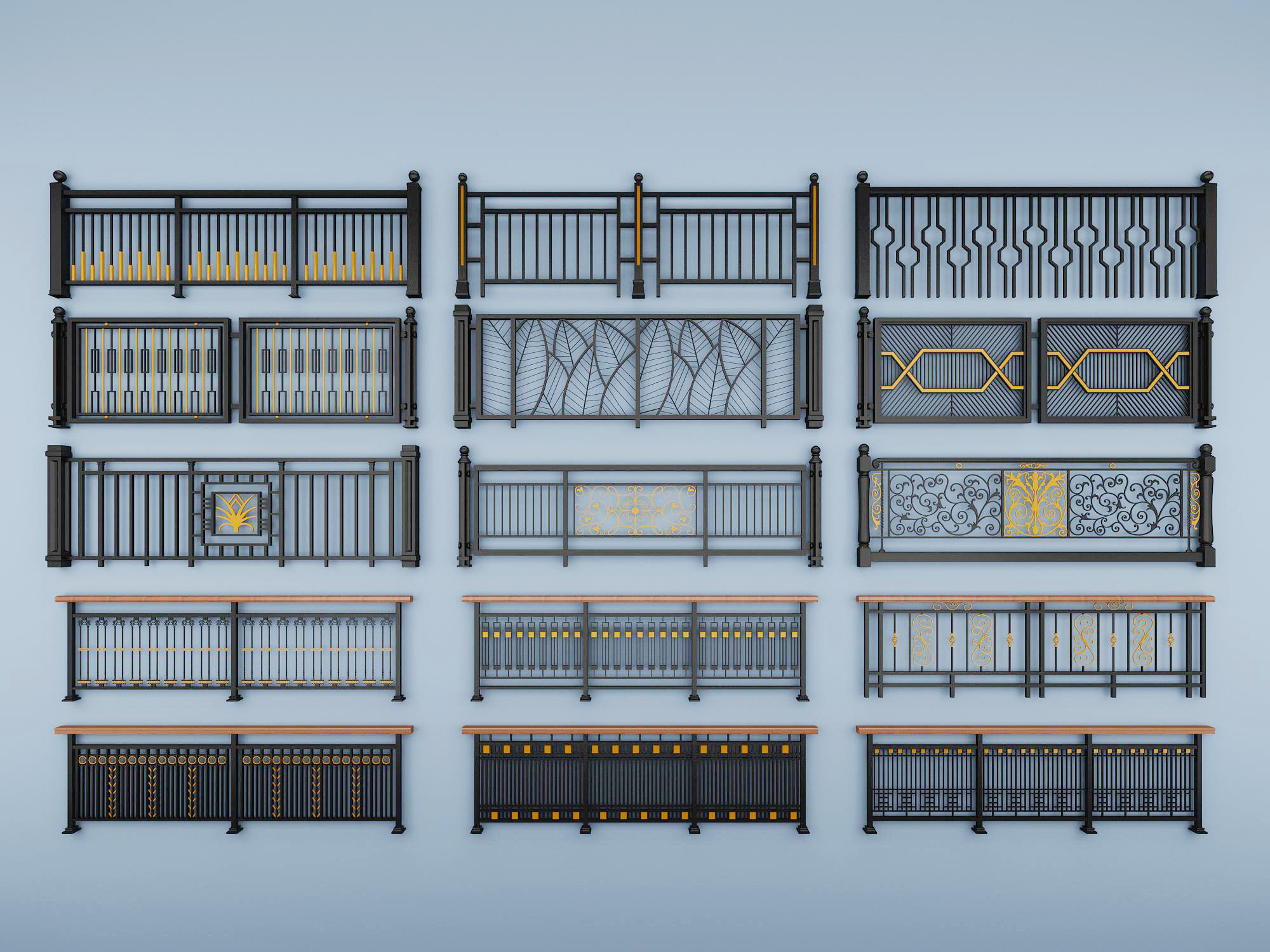 中式欧式铁艺雕花栏杆,扶手,护栏，3d模型下载