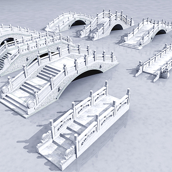 中式雕花石拱桥3d模型下载