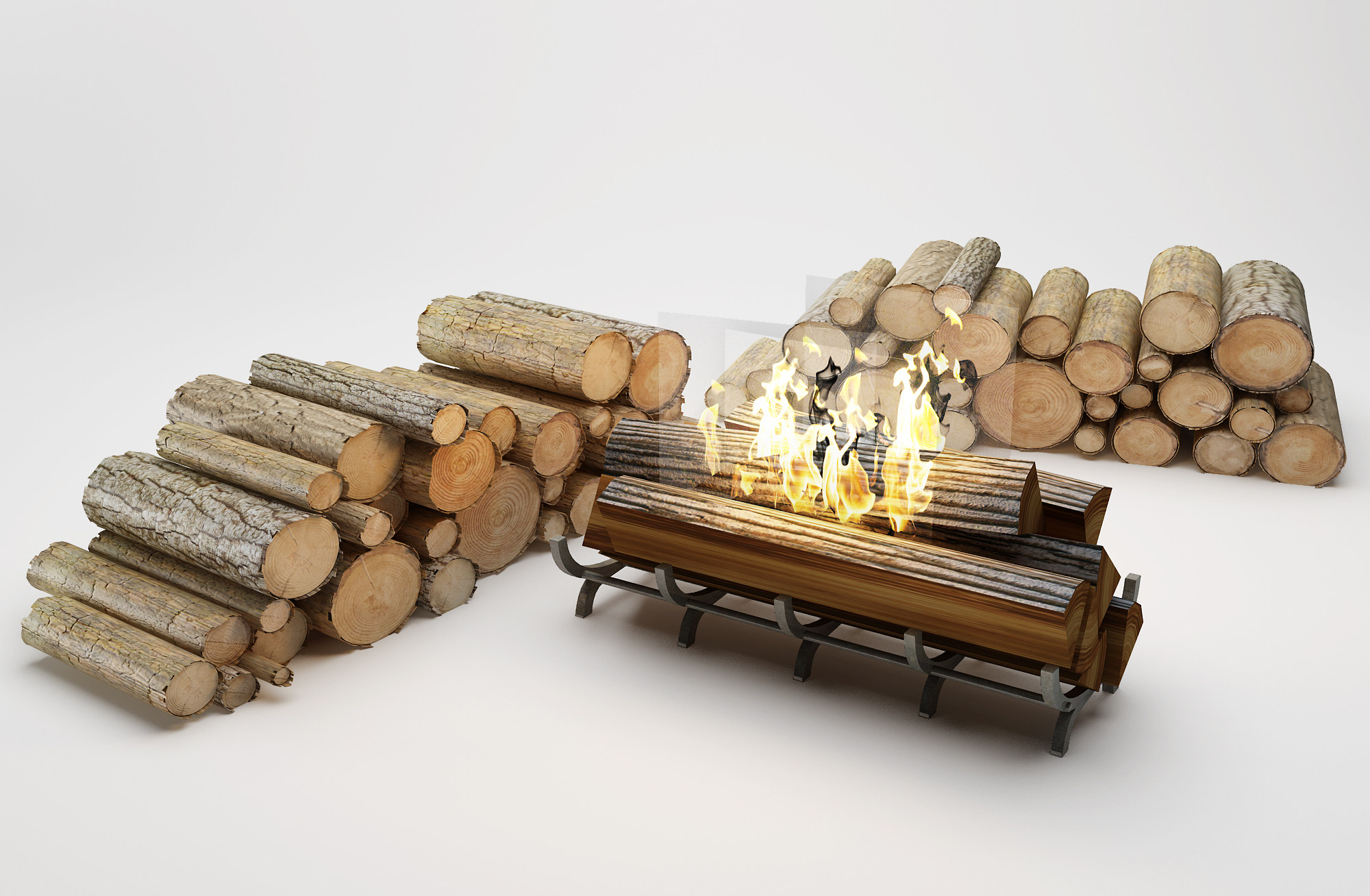 现代篝火，木头劈柴，柴火，柴火堆，，火堆3d模型下载
