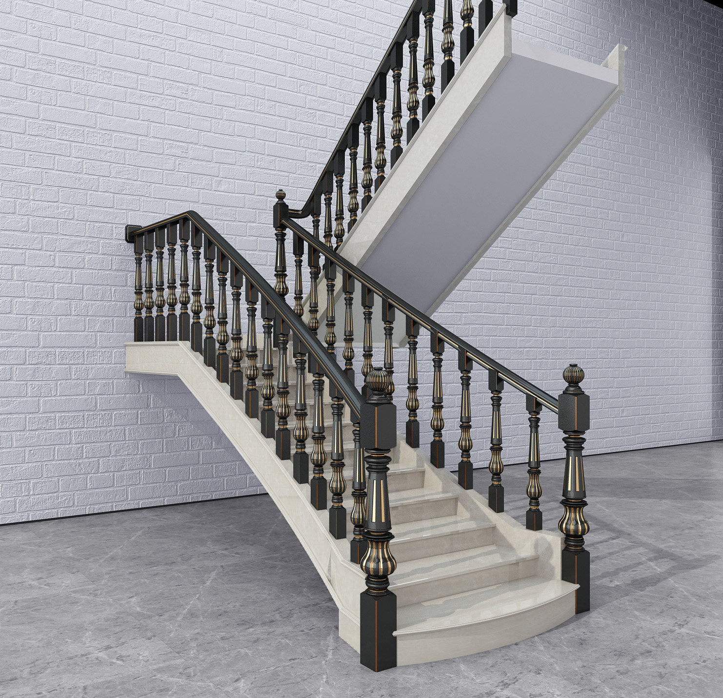 简欧欧式楼梯，栏杆扶手3d模型下载