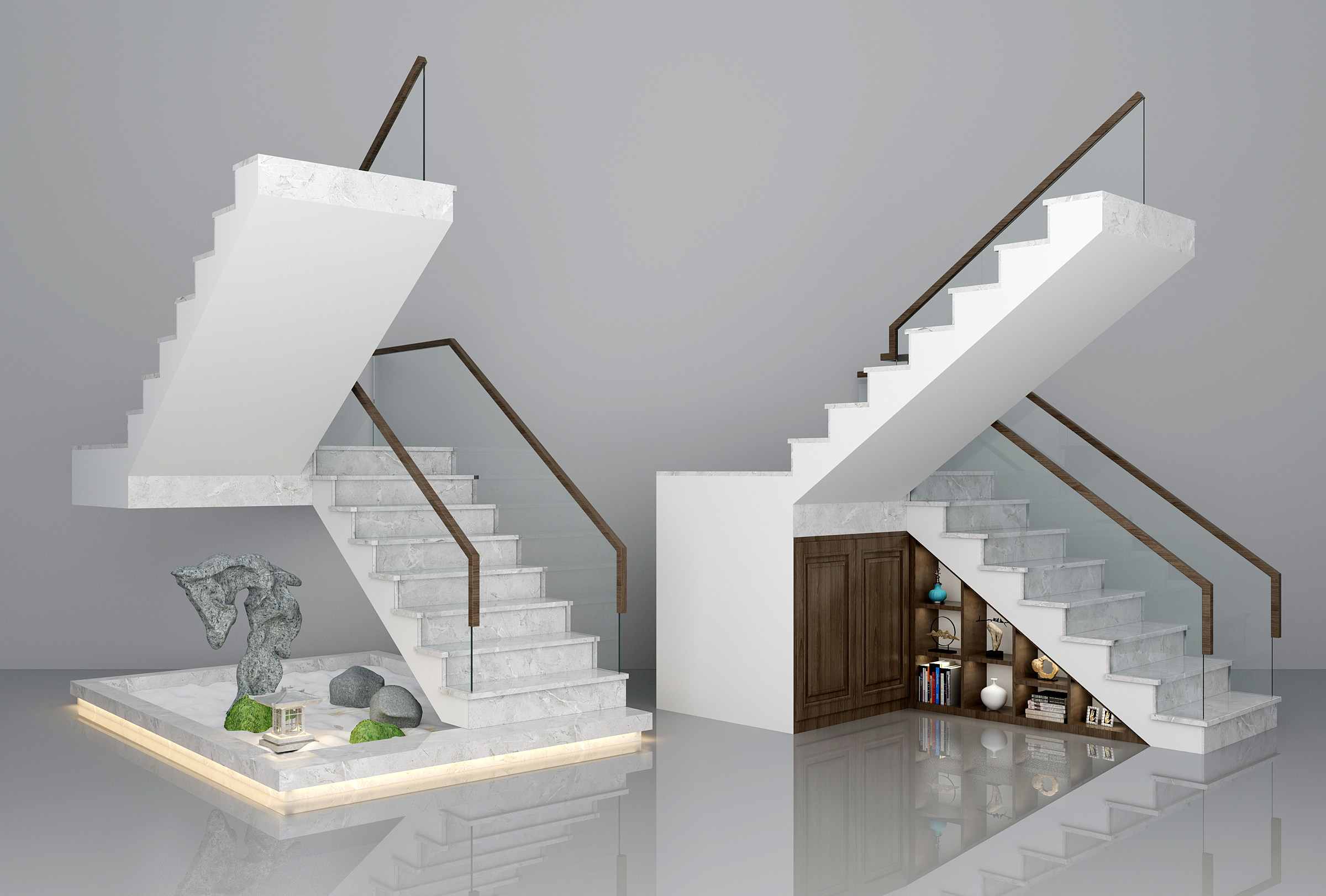 现代石材玻璃楼梯小品景观3d模型下载