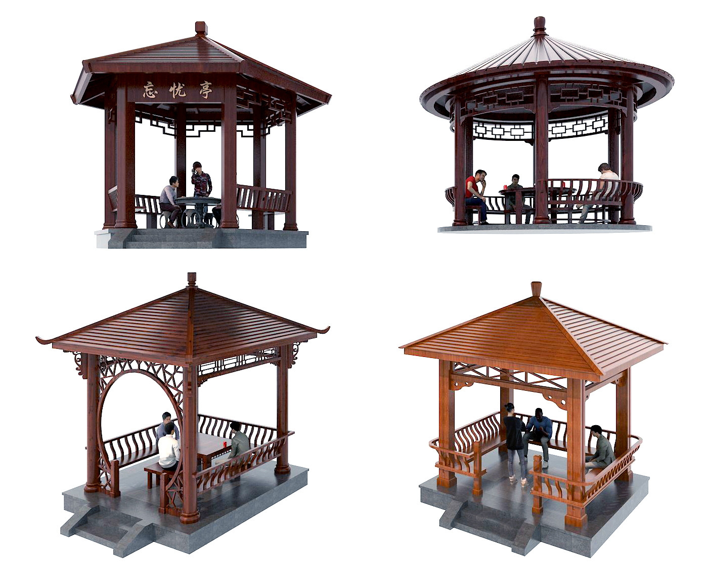 中式，东南亚古建凉亭，亭子3d模型下载