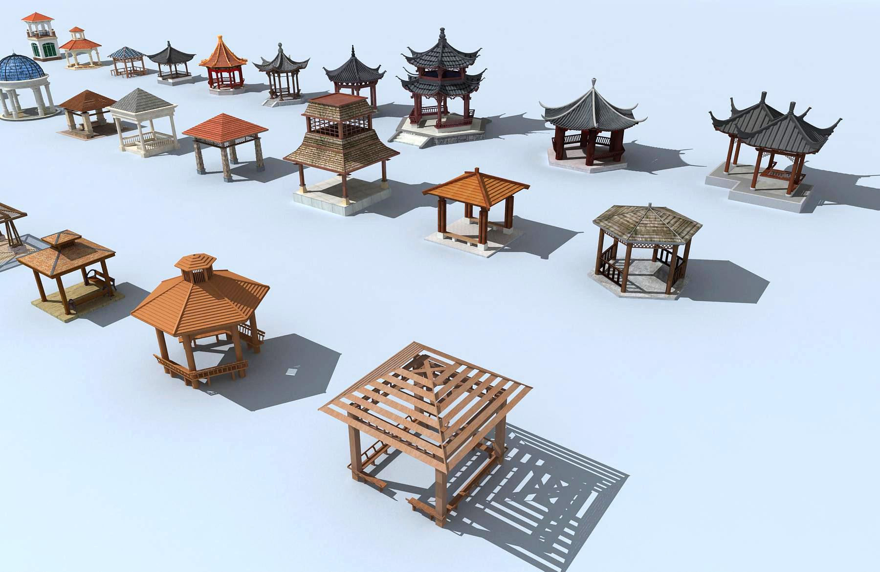 中式，欧式，东南亚，古建凉亭亭子,八角凉亭,欧式铁艺凉亭3d模型下载