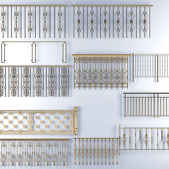 欧式铁艺雕花栏杆护栏 3d模型下载