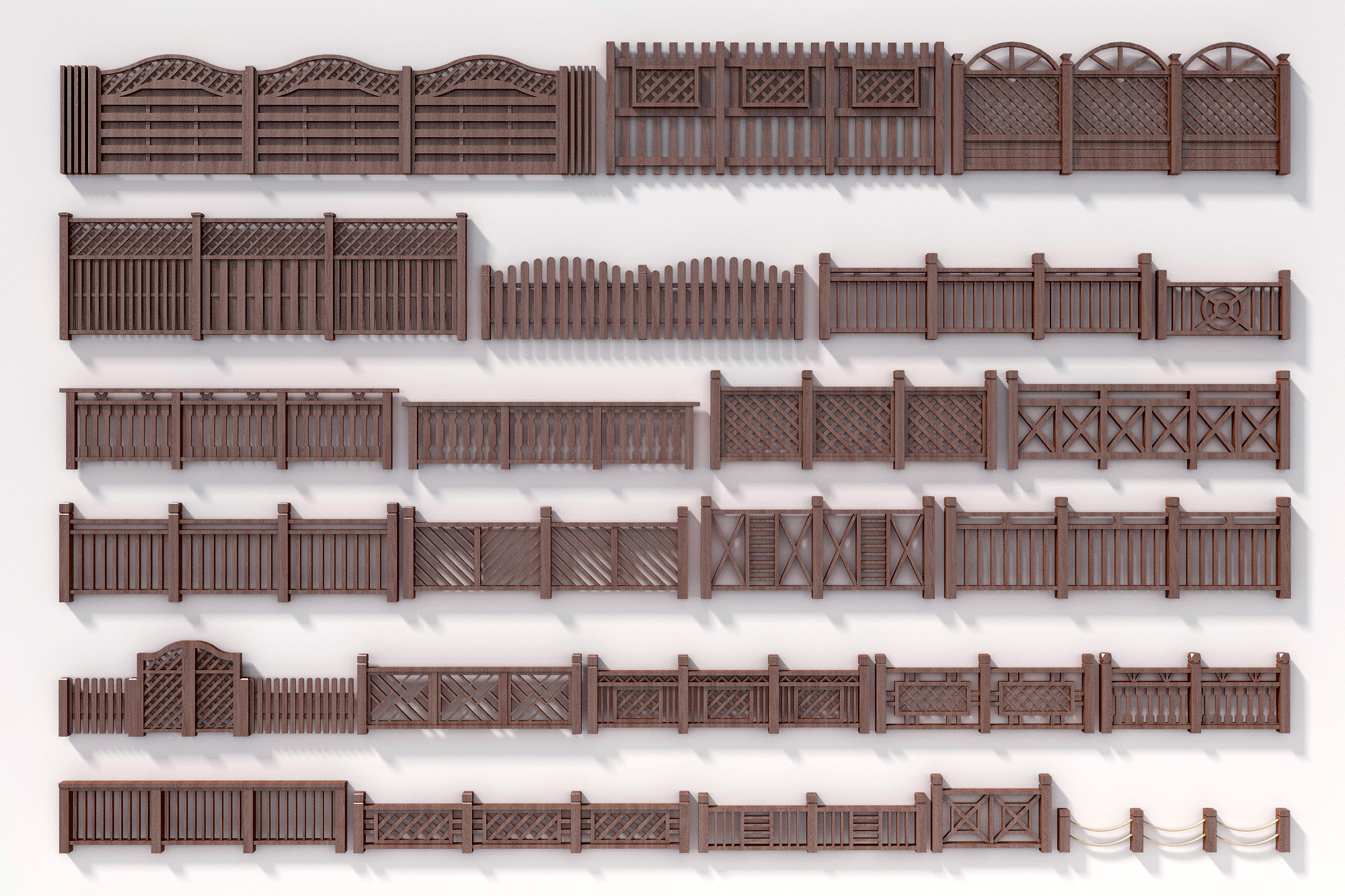原木栏杆，护栏 3d模型下载