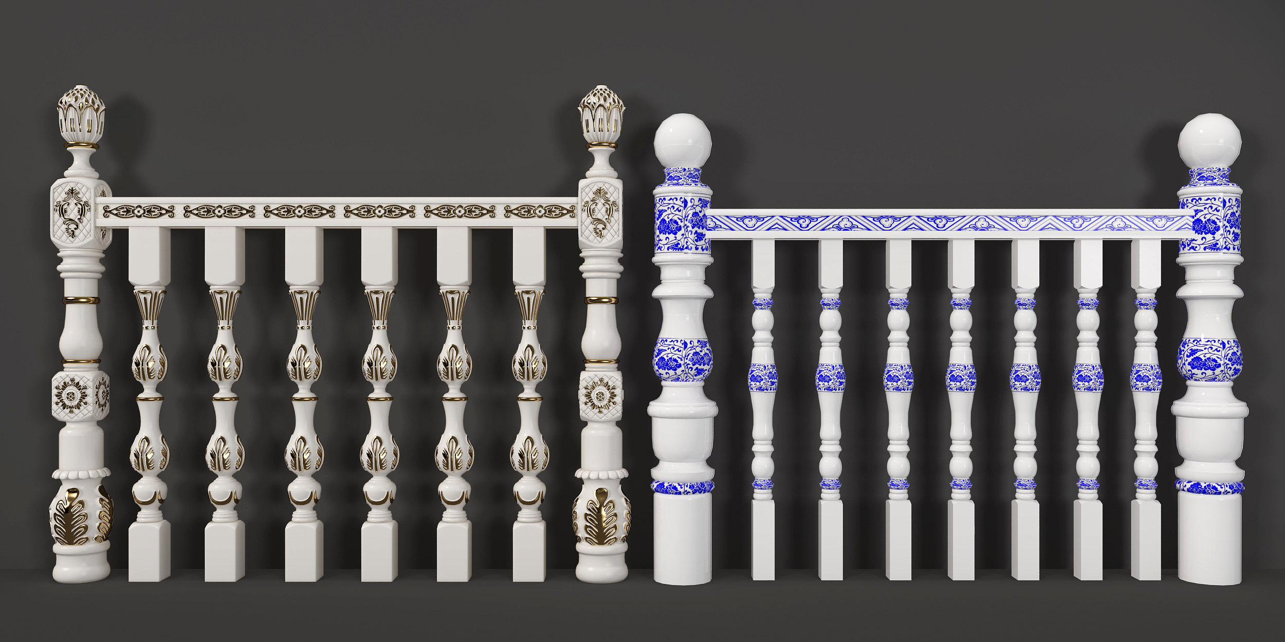 欧式铁艺雕花栏杆护栏 3d模型下载