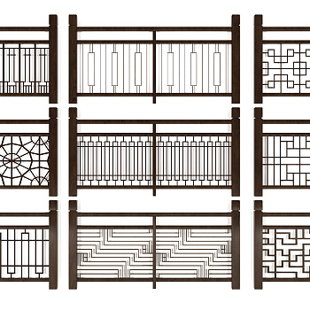 中式铁艺栏杆，围栏，护栏，扶手3d模型下载