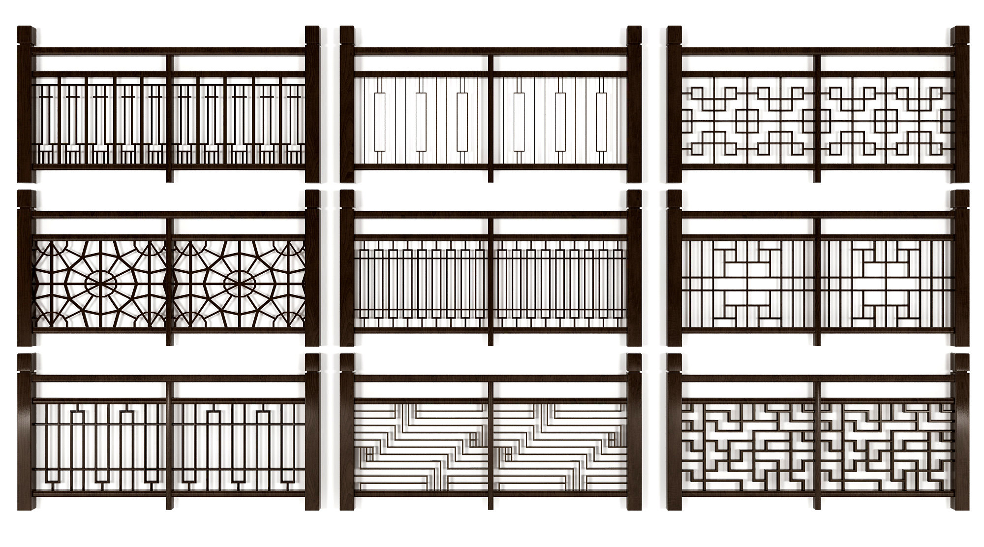 中式铁艺栏杆，围栏，护栏，扶手3d模型下载