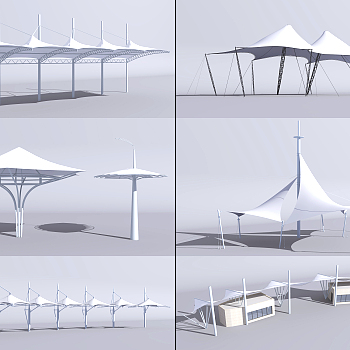 现代异形张拉膜结构，雨棚，遮阳棚，自行车棚3d模型下载