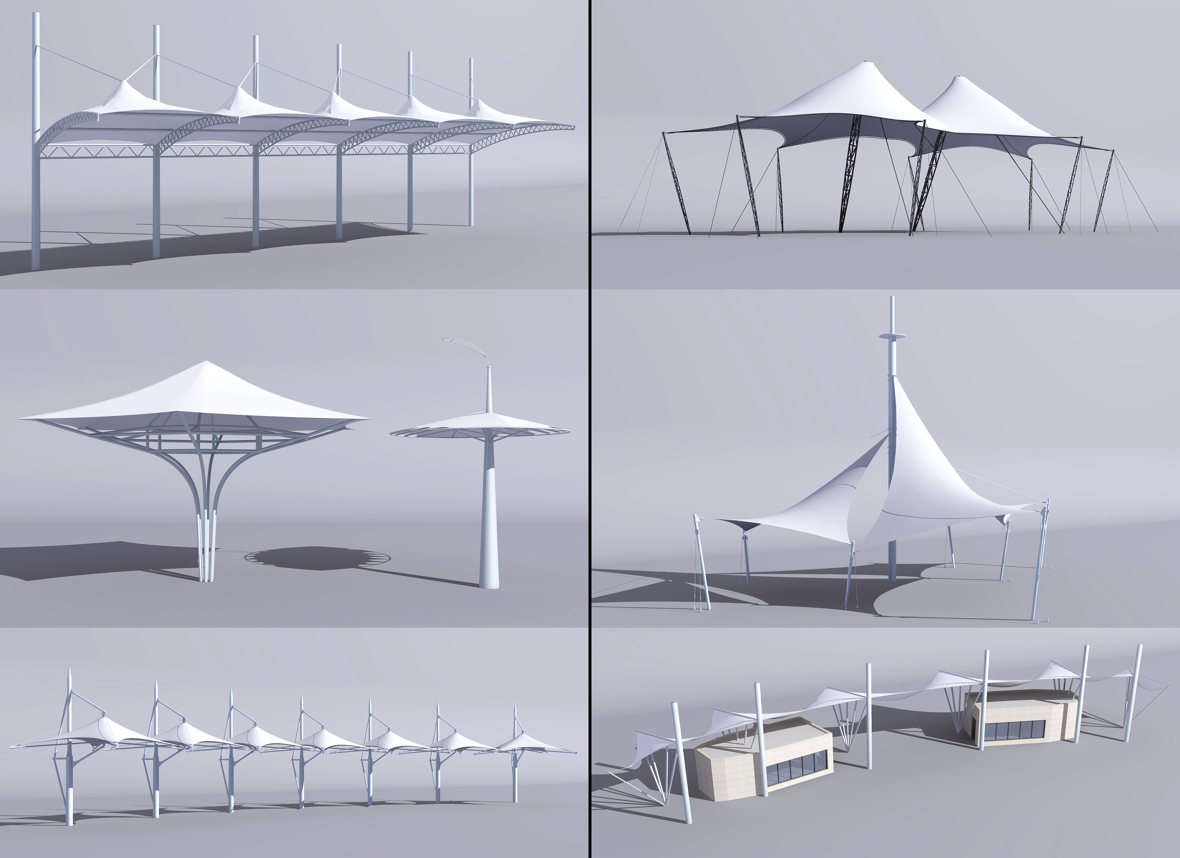 现代异形张拉膜结构，雨棚，遮阳棚，自行车棚3d模型下载