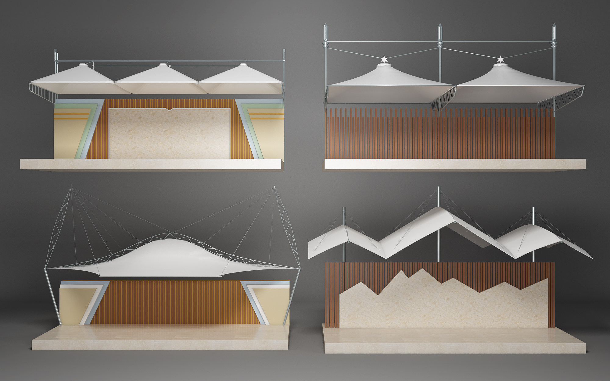 现代舞台，异形张拉膜结构，雨棚，遮阳棚，3d模型下载
