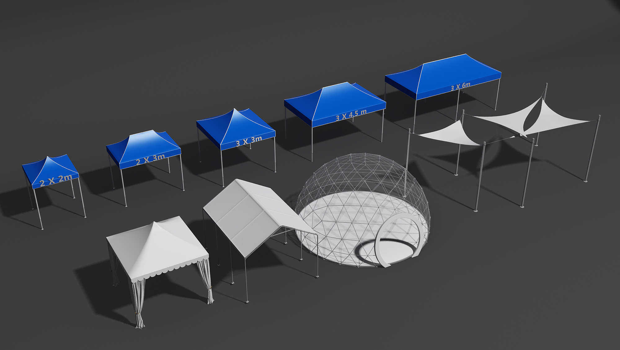 现代展会帐篷，异形张拉膜，遮阳棚，遮阳伞3d模型下载