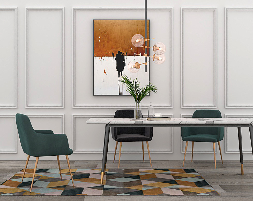现代轻奢餐桌椅吊灯组合3d模型下载