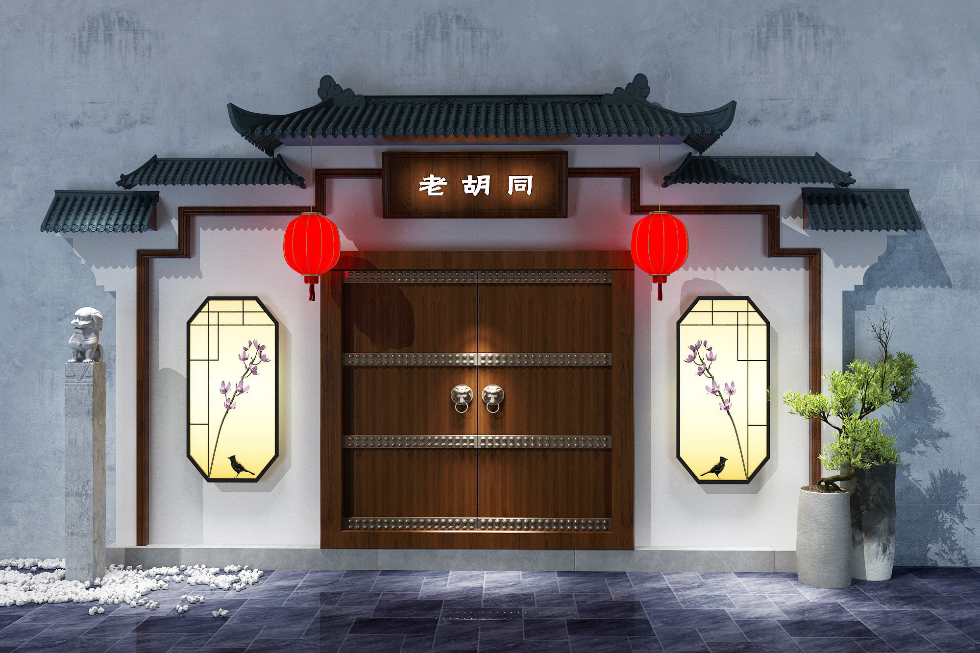 中式古建大门 3d模型下载