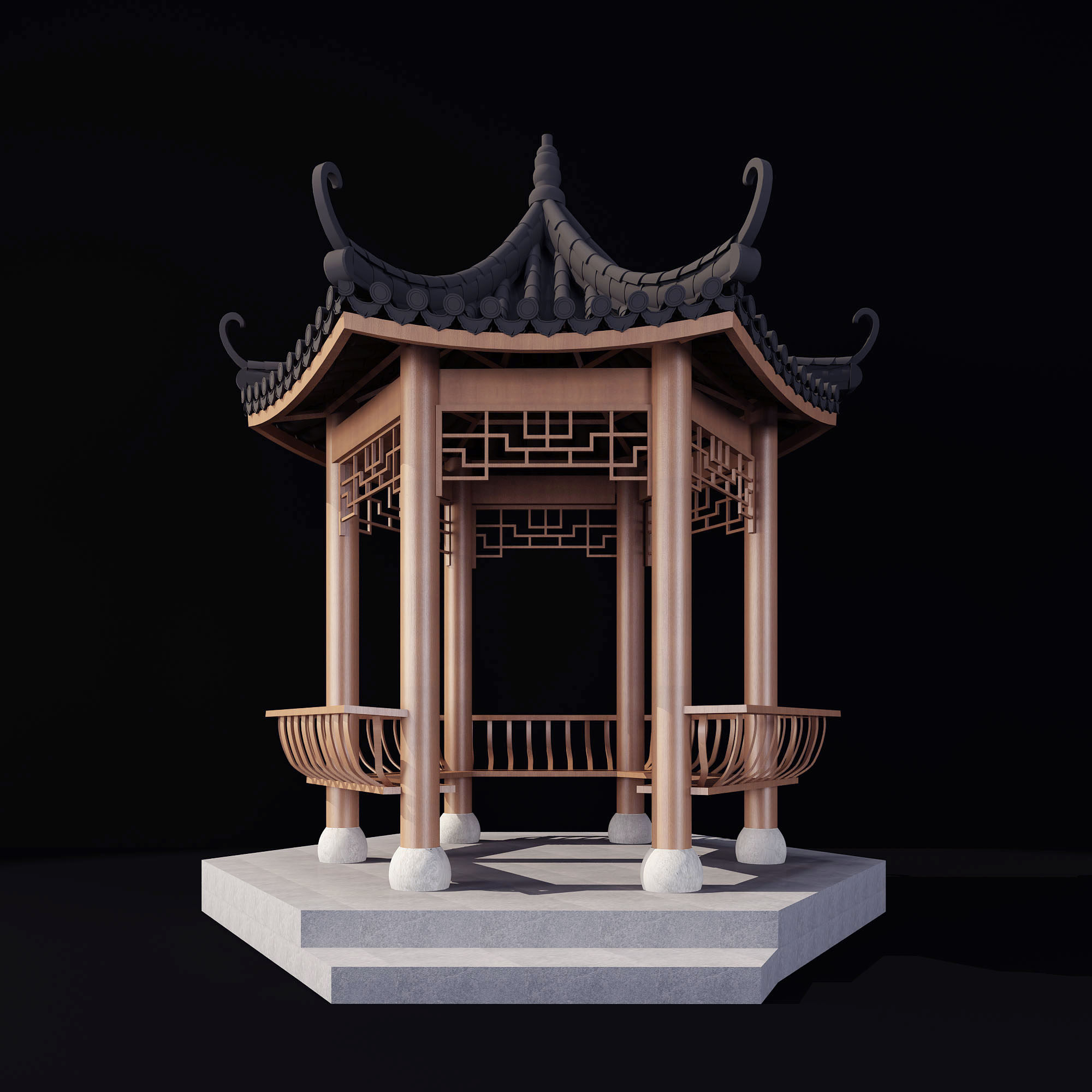 中式古建凉亭 3d模型下载