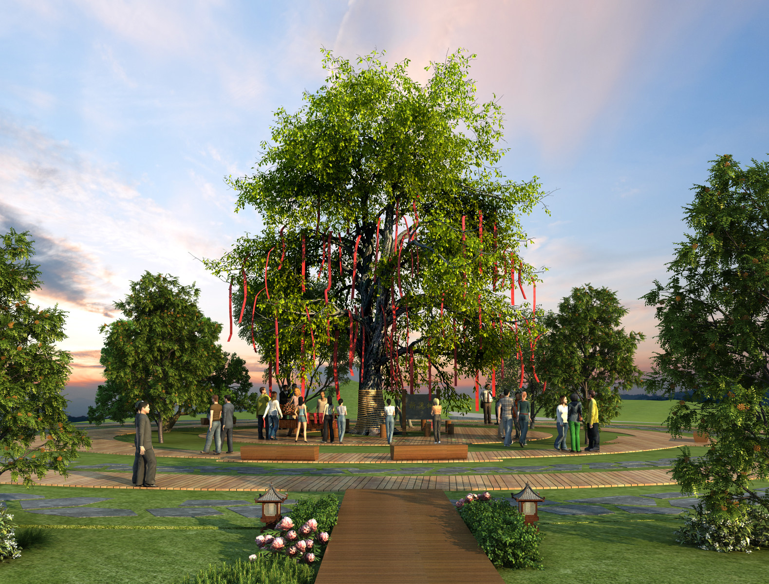 许愿树 祈愿树 古树 园林景观 广场，景观树3d模型下载