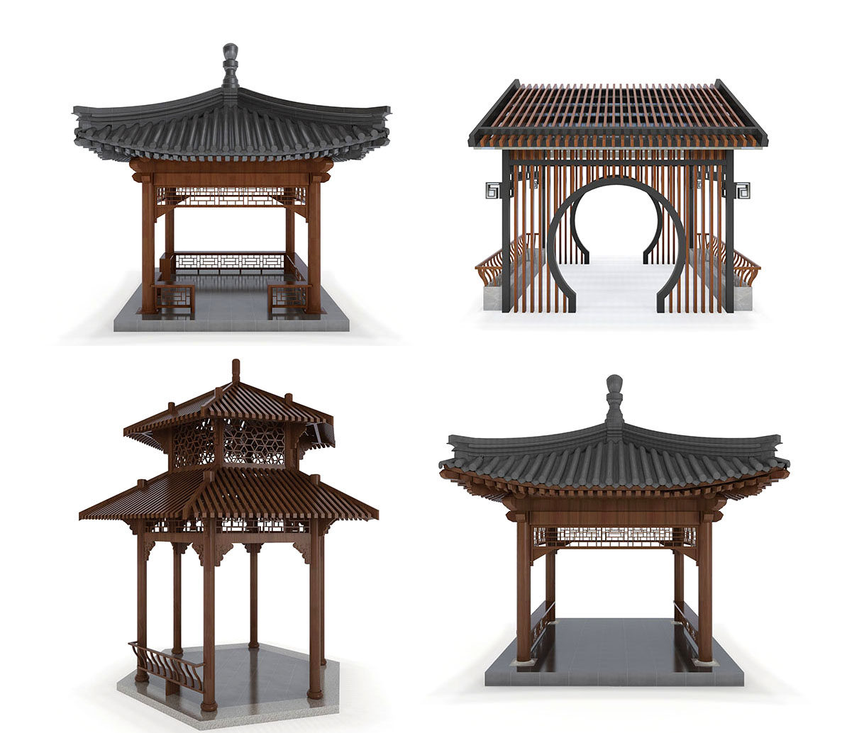 中式古建凉亭， 3d模型下载