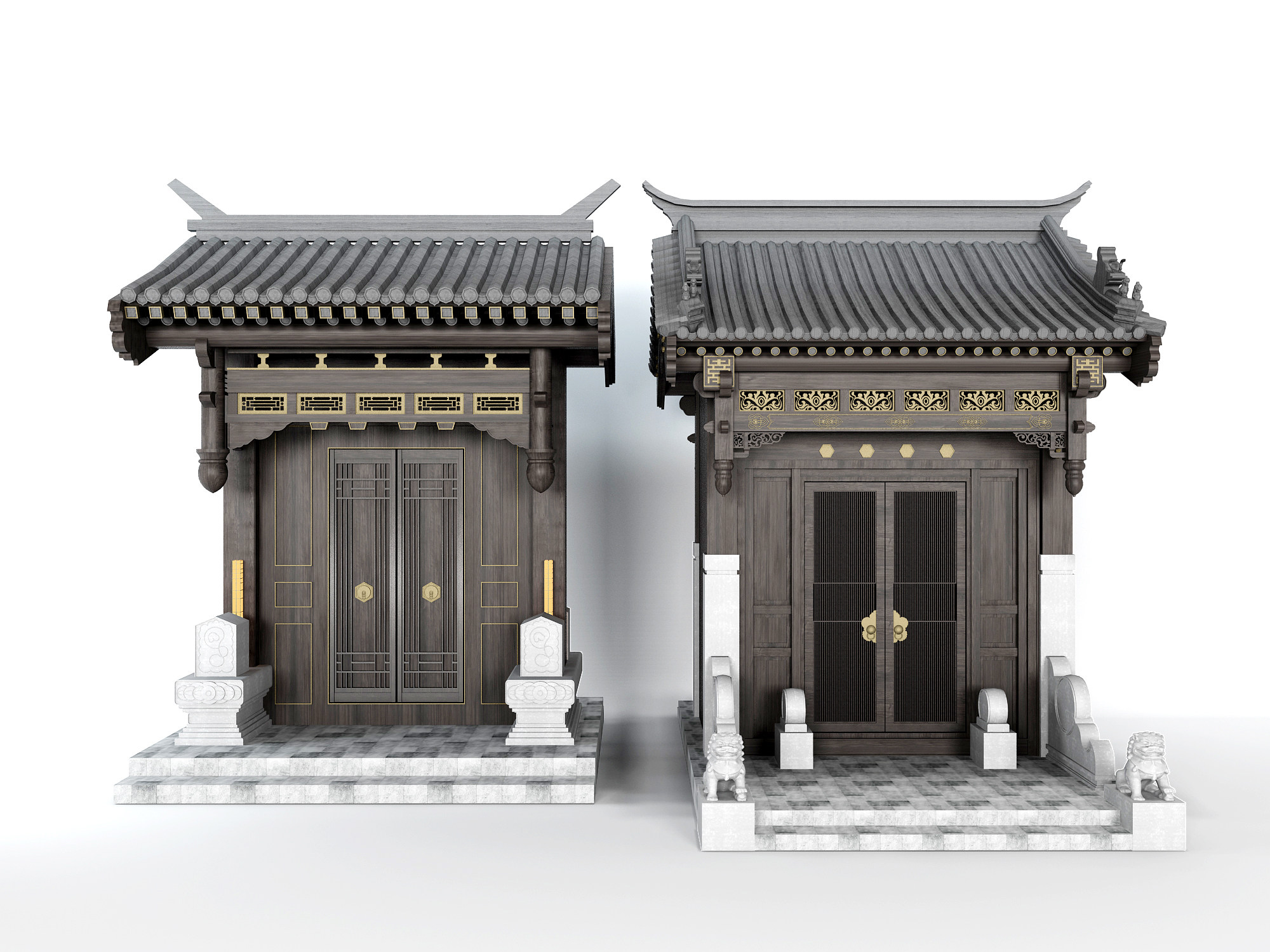 中式古典古建门头， 3d模型下载