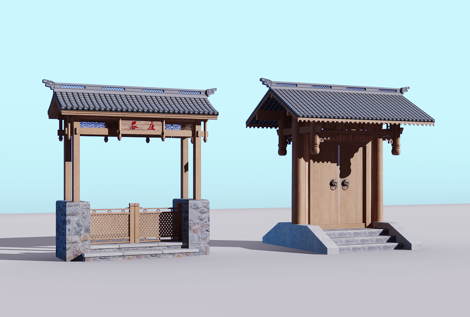 中式古典大门，门楼，门头，门斗3d模型下载