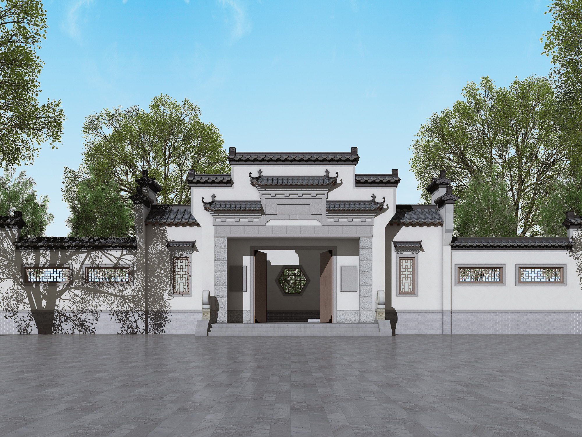中式古典大门3d模型下载