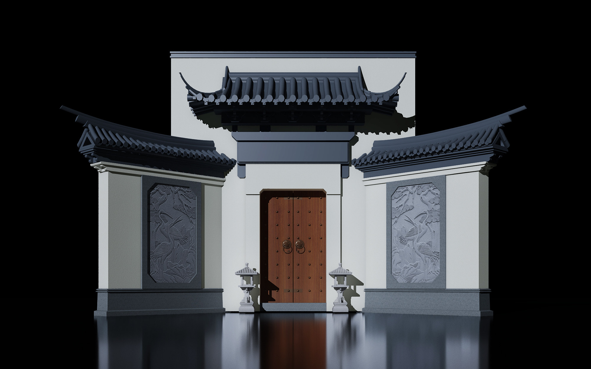 中式古典大门3d模型下载