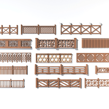 中式木蓝港围栏新中式农村牧场护栏 3d模型下载