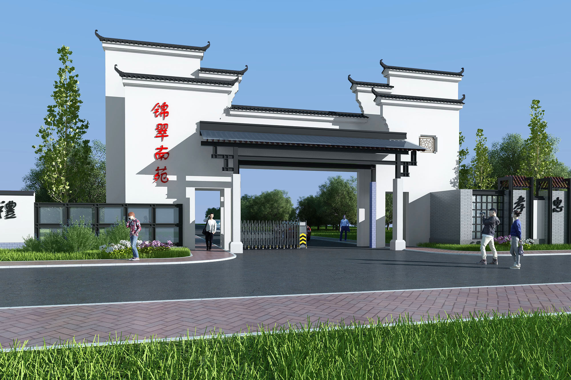 中式古建公园小区入口3d模型下载