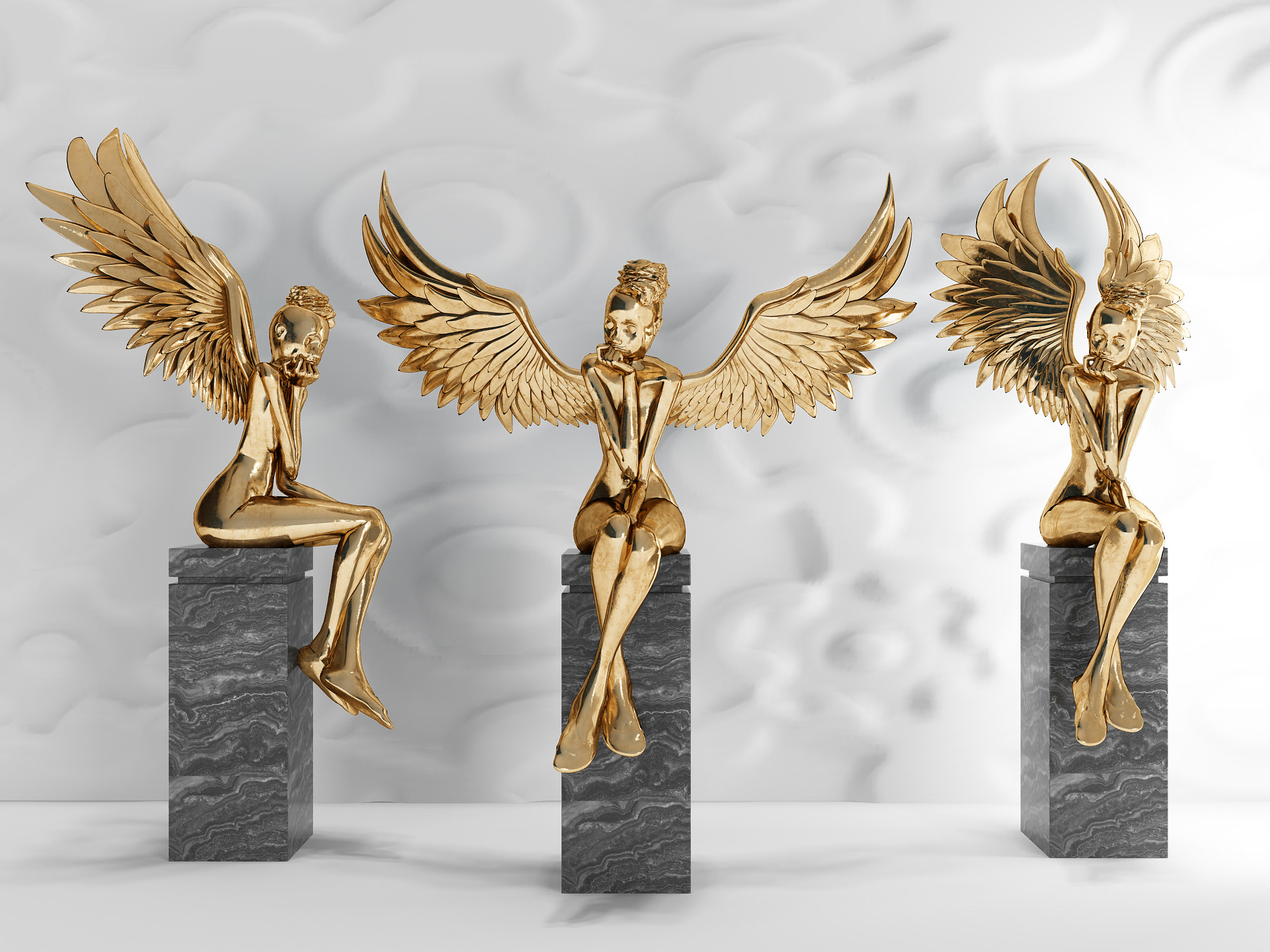 天使的翅膀人物雕塑摆件摆台3d模型下载