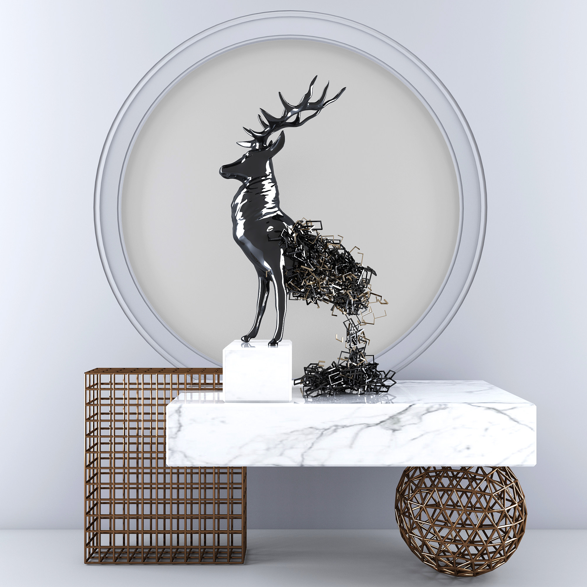梅花鹿小鹿，金属雕塑摆台艺术品3d模型下载