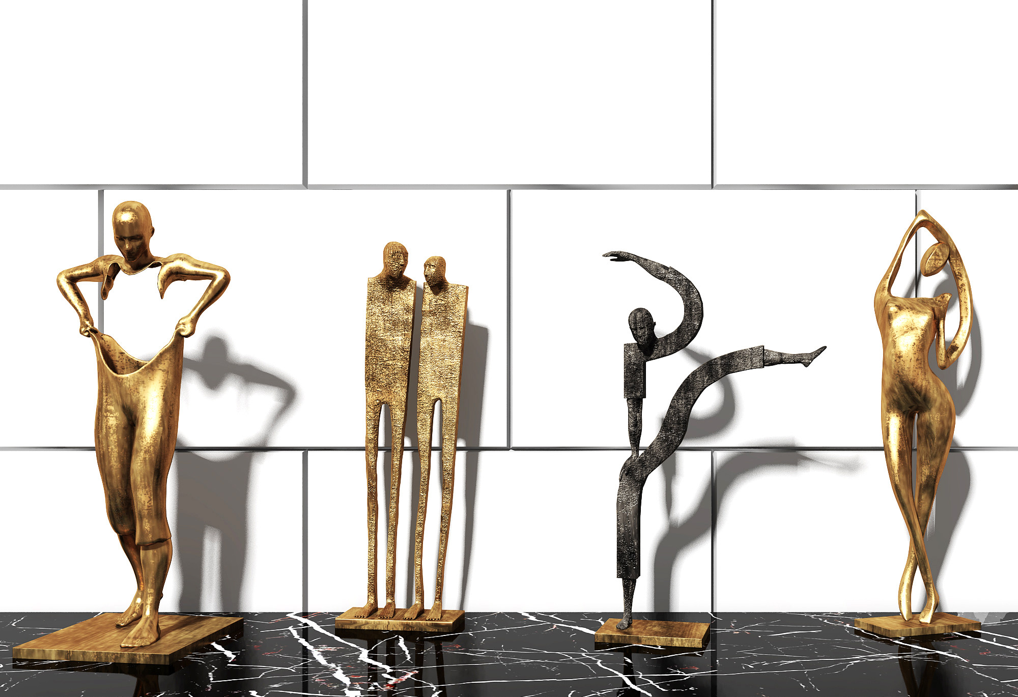 现代抽象金属小人铜人雕塑雕像 3d模型下载
