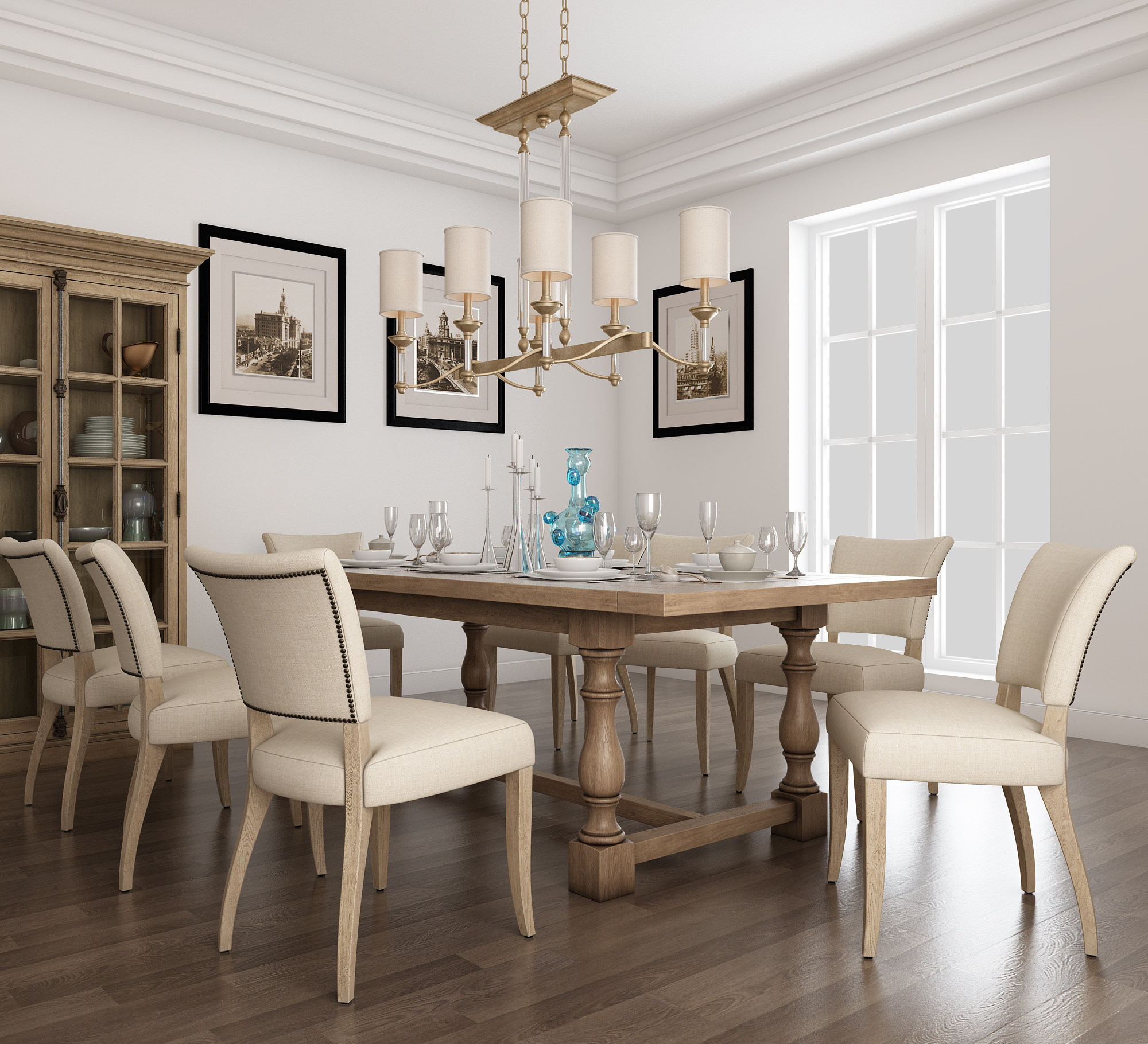 美式欧式餐厅餐桌椅组合3d模型下载
