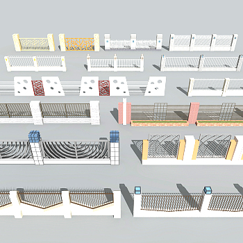 欧式铁艺栏杆护栏围栏，院墙围墙3d模型下载