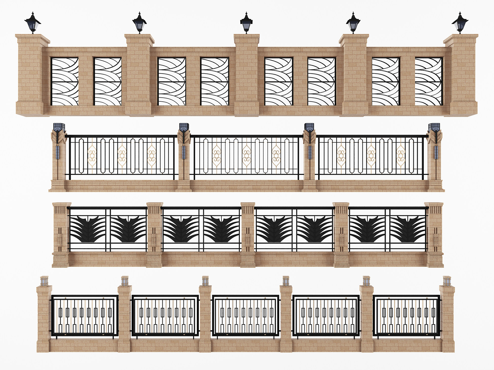 新中式铁艺围栏护栏 3d模型下载