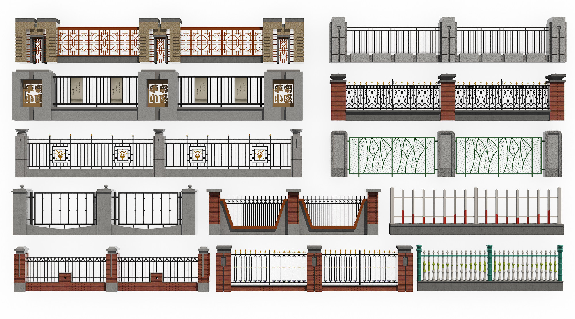 欧式新中式铁艺树叶叶脉形状围栏护栏3d模型下载