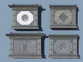 中式古建影壁强 3d模型下载